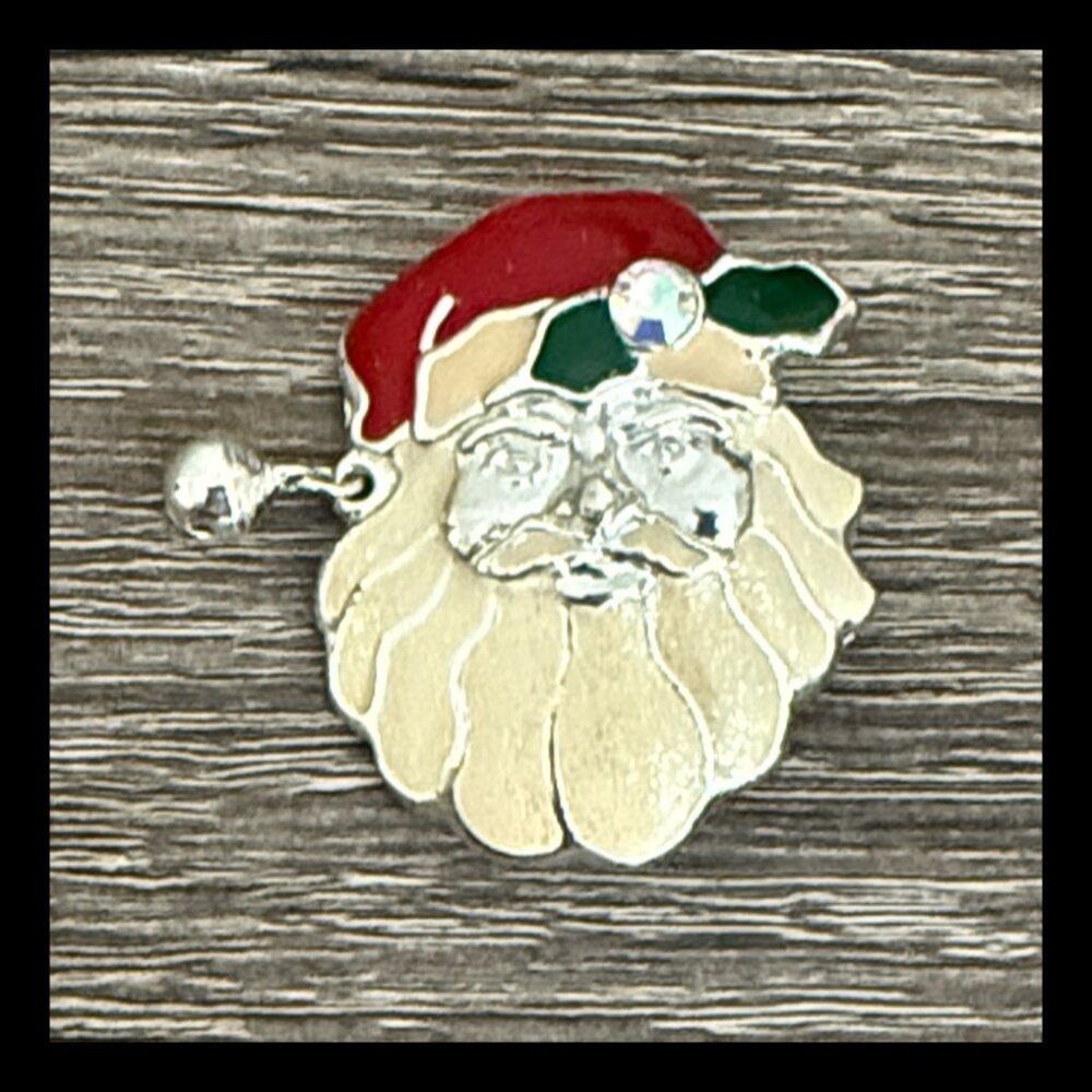 Vintage 90s Santa enamel pin Christmas holiday party jingle bell rhinestone gift